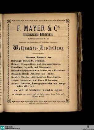 Karlsruher Tagblatt, F. Mayer & Cie. Grossherzogliche Hoflieferanten...Weihnachts-Ausstellung