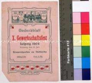 Gedenkblatt zum X. Gewerkschaftsfest im Brauereigarten zu Stötteritz bei Leipzig