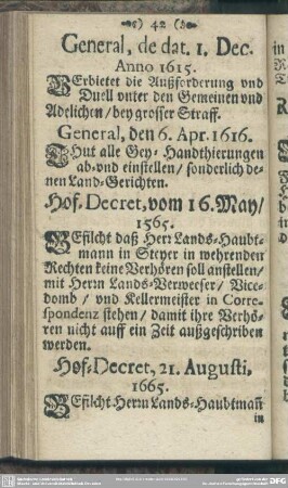 Hof-Decret, 21. Augusti, 1665