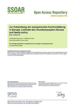 Zur Entwicklung der evangelischen Familienbildung in Europa: Leitlinien des Grundsatzpapiers Europe and family policy