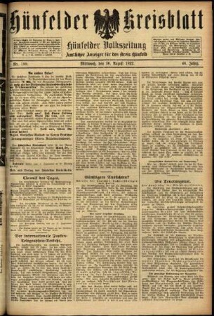 Ausgabe vom Mittwoch, den 30. August 1922.