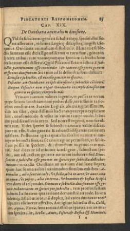 Cap. XIX. De Quidiana animalium divisione.