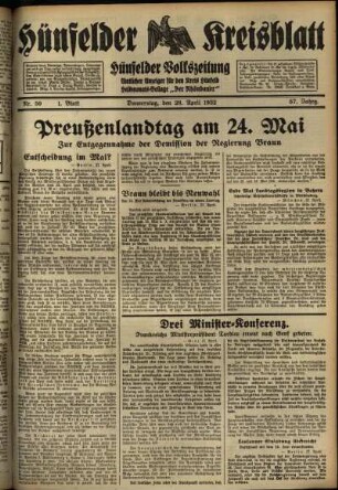 Erste Ausgabe vom Donnerstag, den 28. April 1932.