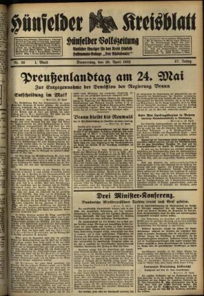 Erste Ausgabe vom Donnerstag, den 28. April 1932.