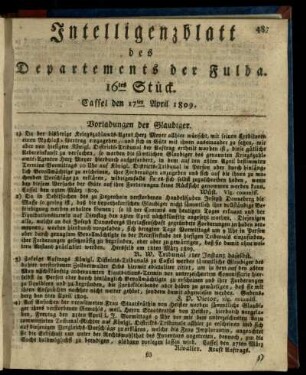 16tes Stueck, den 17ten April 1809