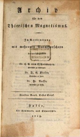 Archiv für den thierischen Magnetismus. 5, 5. 1819