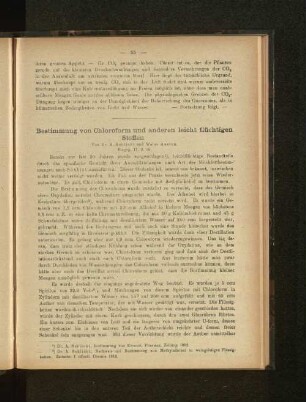 Bestimmung von Chloroform und anderen leicht flüchtigen Stoffen.