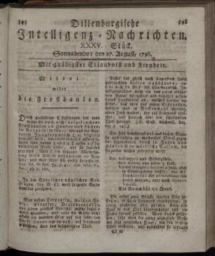 XXXV. Stück. Sonnabends: den 27. August 1796.