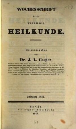 Wochenschrift für die gesammte Heilkunde. 1846, 1846
