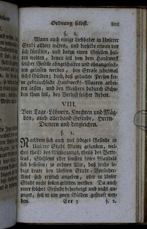 VIII. Von Tage-Löhnern, Knechten und Mägden, auch allerhand Gesinde, Herrn-Dienern und dergleichen.