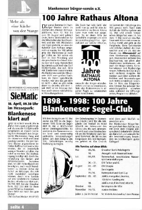 1898-1998: 100 Jahre Blankeneser Segel-Club