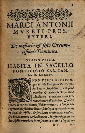 Orationum M. Antonii Muretii Presbyteri volumen ..., 2. Nunc duabus orationibus antea non editis auctum ...