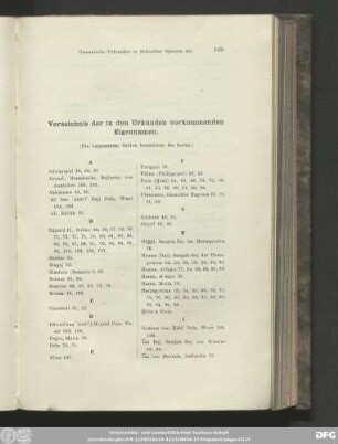 Verzeichnis der in den Urkunden vorkommenden Eigennamen.