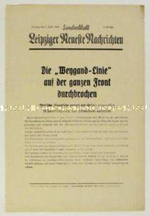 Sonderblatt der "Leipziger Neuesten Nachrichten" zum Durchbruch durch die "Weygand-Linie"