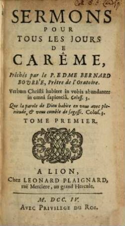 Sermons Pour Tous Les Jours De Carême, 1