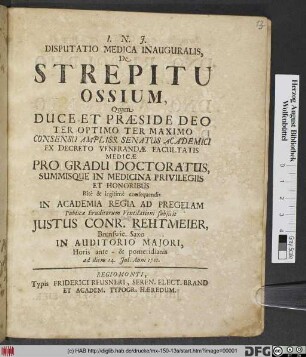 Disputatio Medica Inauguralis, De Strepitu Ossium