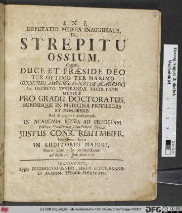 Disputatio Medica Inauguralis, De Strepitu Ossium