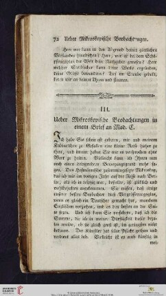 III. Ueber Mikroskopische Beobachtungen in einem Brief an Mad. C.