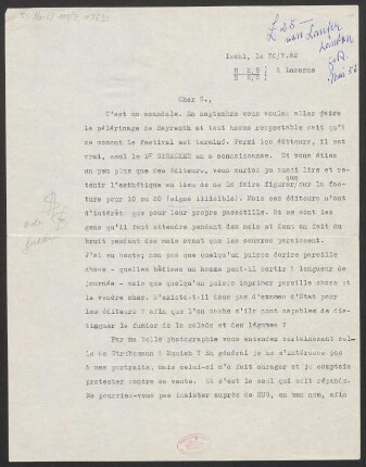 Brief an Fritz Simrock und Musikverlag N. Simrock <Berlin; Leipzig> : 30.07.1882