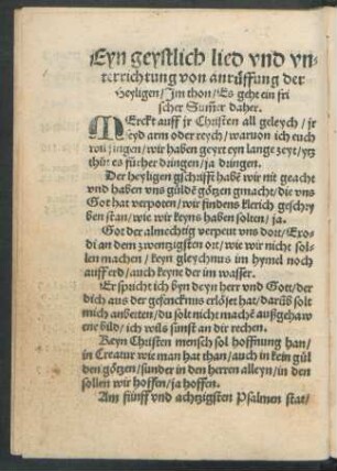 Eyn geystlich lied und unterrichtung von anrüffung der Heyligen ...