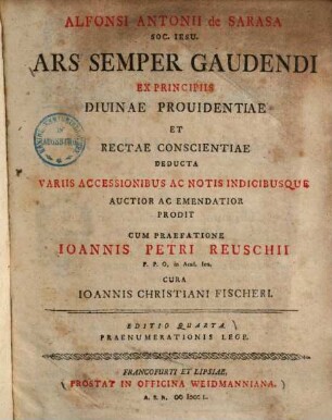 Ars semper gaudendi : ex principiis divinae providentiae et rectae conscientiae deducta