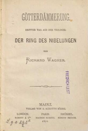 Götterdämmerung : dritter Tag aus der Trilogie: Der Ring des Nibelungen