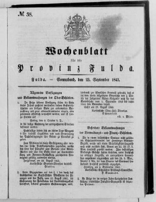 Nr. 38, Ausgabe vom 23. September 1843