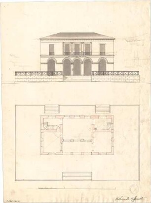 Speeth, Ferdinand; Öffentliches Gebäude - Grundriss, Ansicht