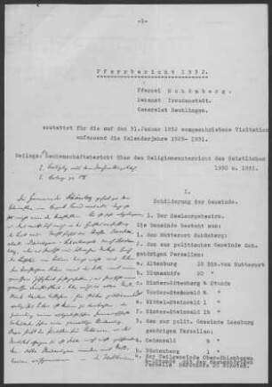 Schömberg (Loßburg) mit Oberehlenbogen sowie Büchenberg und Ödenwald (beide zu Loßburg): Pfarrbericht 1932