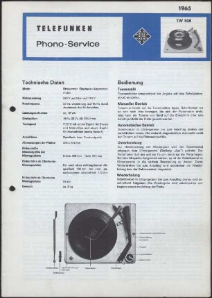 Bedienungsanleitung: Telefunken Phono-Service TW 506