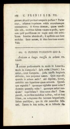 III. C. Plinius Praesenti Suo S.