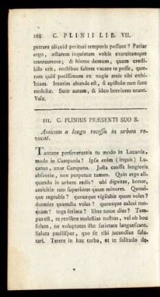 III. C. Plinius Praesenti Suo S.
