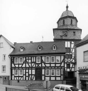 Kirchturm und Stadtmauer; Runkel, Burgstraße, Burgstraße 39, Burgstraße 37, Burgstraße 35