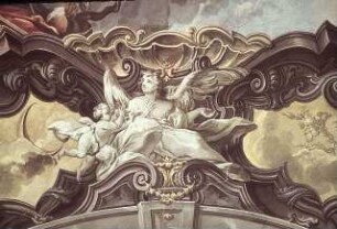 Ornamentaler Rahmen für das Deckenbild: Verehrung Mariens