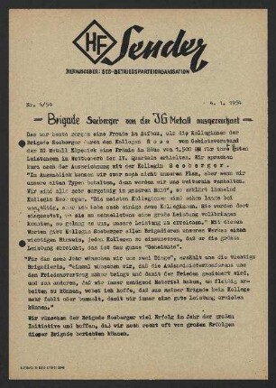 'HF-Sender' [Flugblatt], Nr.1/1954 (4. Januar 1954)