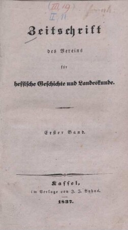 1: Zeitschrift des Vereins für Hessische Geschichte und Landeskunde
