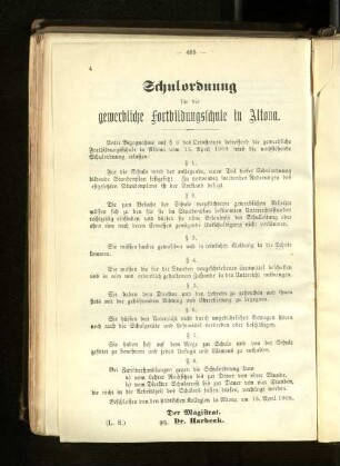 Schulordnung für die gewerbliche Fortbildungsschule in Altona.