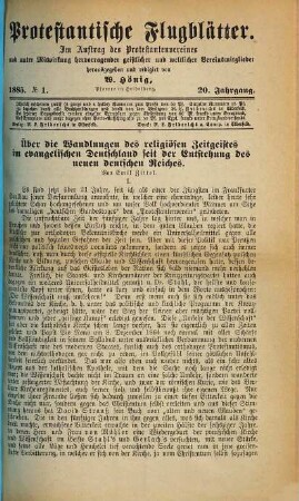 Protestantische Flugblätter. 1885, Nr. 1 - 12 = Jg. 20