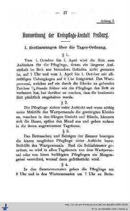 Hausordnung der Kreispflege-Anstalt Freiburg.