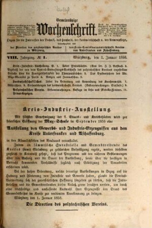 Gemeinnützige Wochenschrift : Organ für Technik, Volkswirthschaft u. Armenpflege. 8. 1858