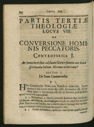 Locus VIII. De Conversione Hominis Peccatoris