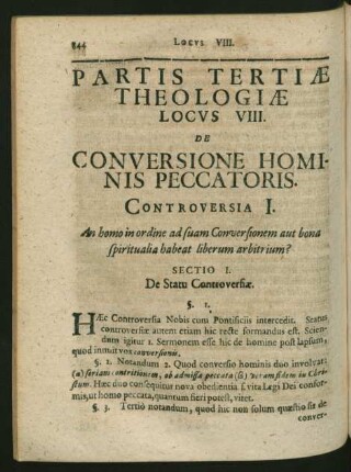 Locus VIII. De Conversione Hominis Peccatoris