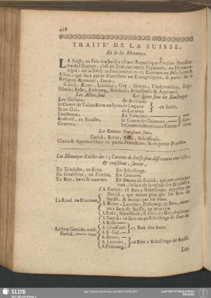 Traité De La Suisse, Et de ses Monnoyes