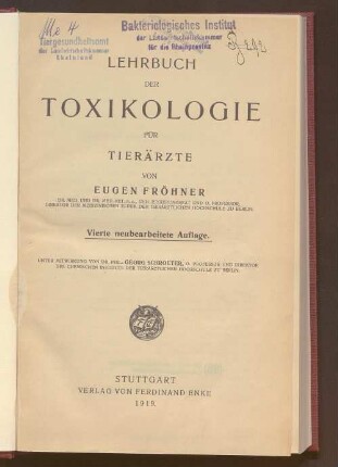 Lehrbuch der Toxikologie für Tierärzte