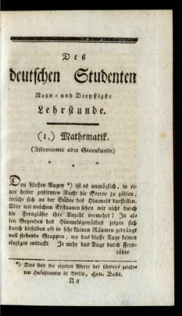 Des deutschen Studenten Neun- und Dreyßigste Lehrstunde