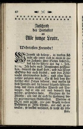 Zuschrift des Verfassers an Alle junge Leute.