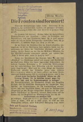 Die Fronten sind informiert!