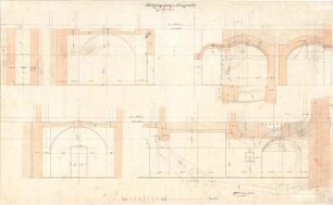Gärtner, Friedrich von; München, Ludwigstr.; Staatsbibliothek - Heizungsgang u. Holzgewölbe (Schnitte)