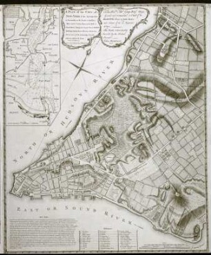 WHK 28 Nordamerikanische Kriege von 1775-1782: Plan von New York City und Umgebung mit Umgebungskarte von New York
