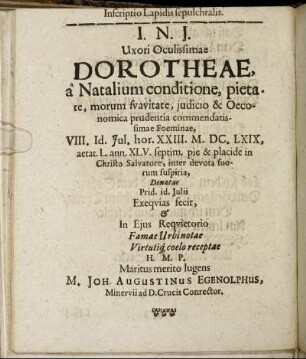 Inscriptio Lapidis sepulchralis.